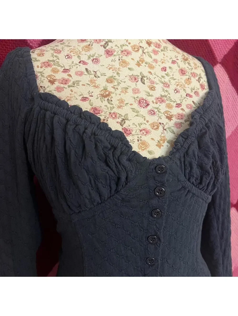 navy longsleeve milkmaid style top